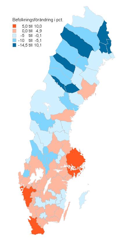 3.2 Regionernas befolkningsutveckling och befolkningsstruktur 3.2.1 Befolkningsutveckling FA-regionerna har haft en ojämn befolkningsutveckling, vilken redovisas i figur 3-5.