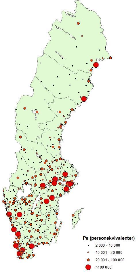 Nationell överblick 416 mellanstora avloppsreningsanläggningar (> 2000 pe) 21 stora ARV > 100 000 pe Rapporteringsansvarig myndighet: Naturvårdsverket Föreskrivande roll: Naturvårdsverket
