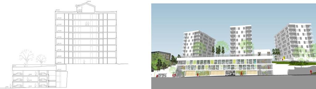 6 (10) Ny bebyggelse Tre åtta våningar höga bostadshus föreslås uppföras på berget.