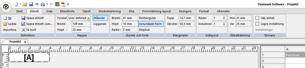 3. Gör nu skrivarinställningar för denna märkning. Varje etikett kan spara sin egen skrivarinställning, vilket gör att det snabbt går att starta utskrift när man valt sin etikett. 4.