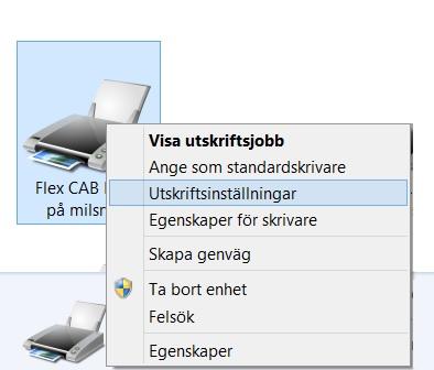 9. Högerklicka på din skrivare och välj Utskriftsinställningar 10. Ställ in en grundinställning för Hastighet och Svärta Hastighet 50mm/s och Svärta 7 brukar fungera bra för de flesta material.