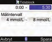 9 5 Sluttid: Välj inmatningsfältet för sluttiden och tryck på. Ställ in sluttid och tryck på. Ändra mätarinställningarna Målintervall: Välj inmatningsfältet för det undre gränsvärdet och tryck på.