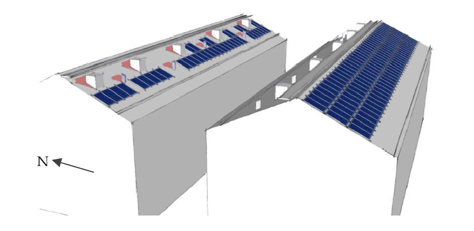 2017) Figur 22: Undermålig utformning av solceller till vänster och önskvärd utformning till höger (Skuggningshandbok.