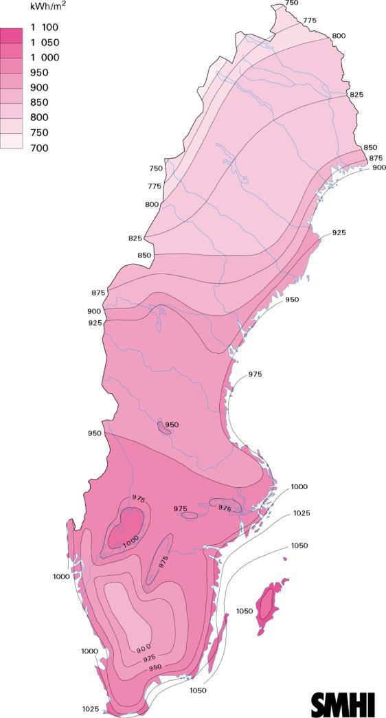 Figur 12: Solkarta (SMHI) 6.1.2 Vinkel och väderstreck Olika vinklade ytor i olika väderstreck blir utsatta för olika mängder globalstrålning.