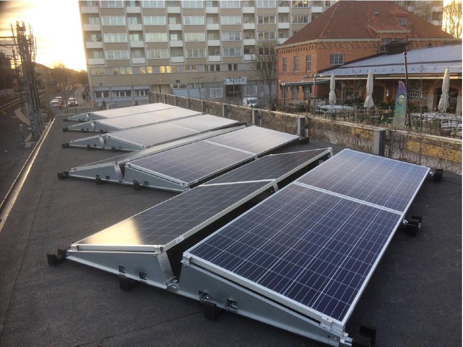 6.7 Teknikhus i Uppsala I april 2018 sattes en solcellsinstallation på 20 stycken paneler med en effekt på 5 kw upp på taket av ett teknikhus i Uppsala.