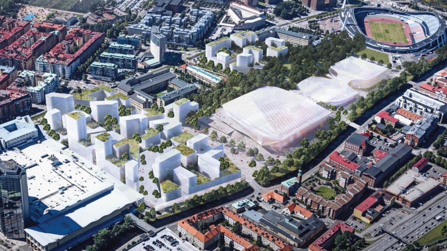 EGA Erik Giudice Architects Evenemangsområdet, Göteborg Volymstudie 2019-09-06 Att bygga ihop arenorna under samma tak innebär en möjlighet att skapa dubbelutnyttjande av ytor och verksamheter.