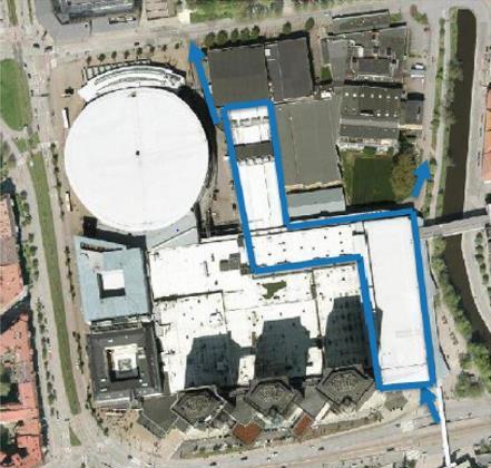 De flesta passerar igenom avlastningshallen på ca 2 700 m 2 på ett övre plan intill Scandinavium och fortsätter ner på Valhallagatan. Ca 75% av dessa kommer koncentrerat under 60 dagar på året.