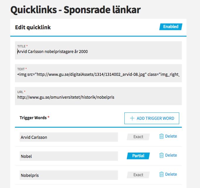 Quicklinks utvalda