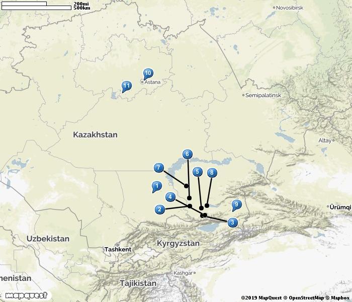 KAZAKSTAN 1. Saryozek 2. Tamgaly 3. Kaskelen 4. Almaty 5. Sorbulak Lake 6.