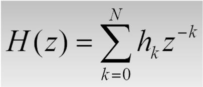 5 FIR - filter Ett FIR-filter med tre tappar: x[n] h[0] y[n] h[1] h[2] h[3]