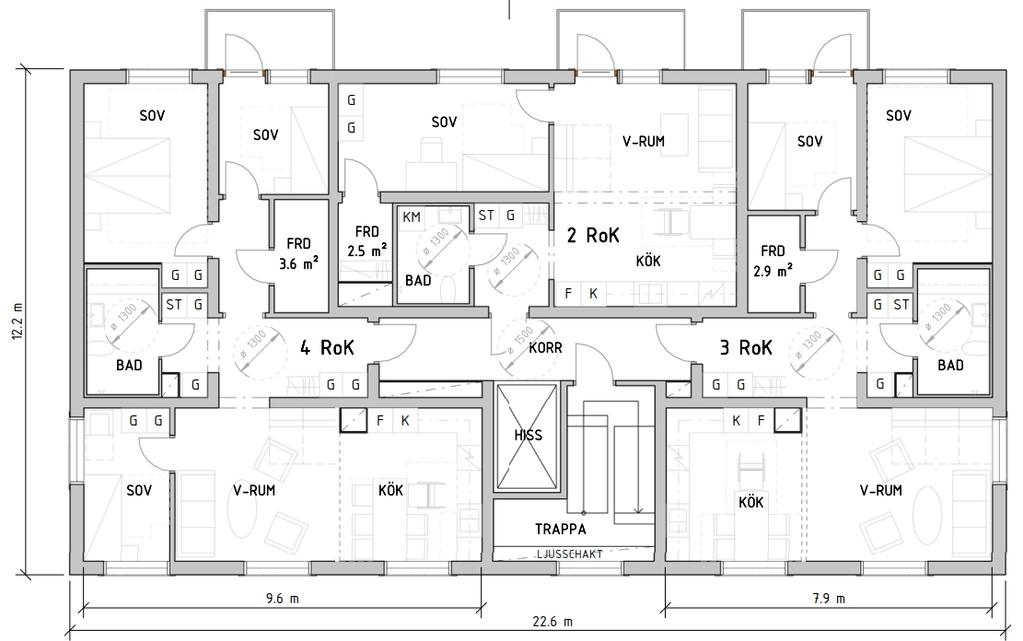 4.2.2 LÄGENHETER Med klinker i hall fordras ett byggmått från golvspånskiva till färdigt golv på ca 34 mm med följande konstruktion: / 5 mm Aprobo db2/12 mm falsad plywood / 6 mm gips/klinker/.