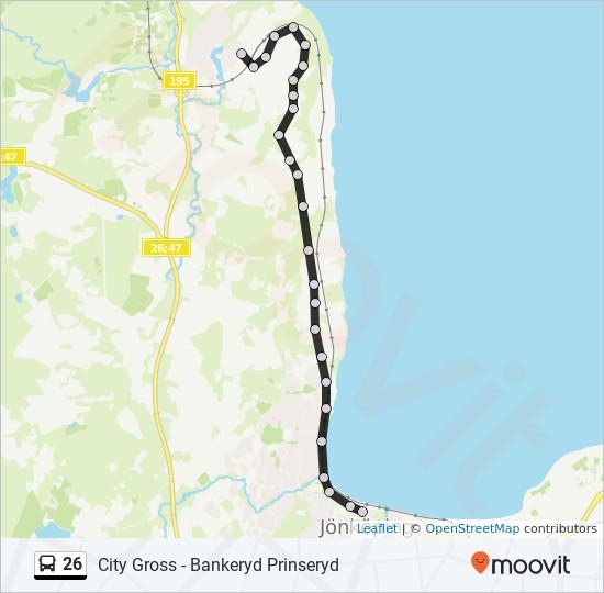 Riktning: Jönköping Juneporten 26 stopp VISA LINJE SCHEMA Bankeryd Attarpsvägen Bankeryd Floragatan Villavägen, Bankeryd Bankeryd Nyarpsgatan Bankeryd Ramnegården Bankeryd Berghagsgatan 26 buss