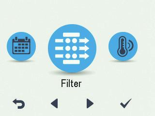 Påminnelseperiod Anger påminnelseperioden i månader för filterbyte. Inställning av datum för filterbyte Bytet av filter beskrivs under punkten Service.