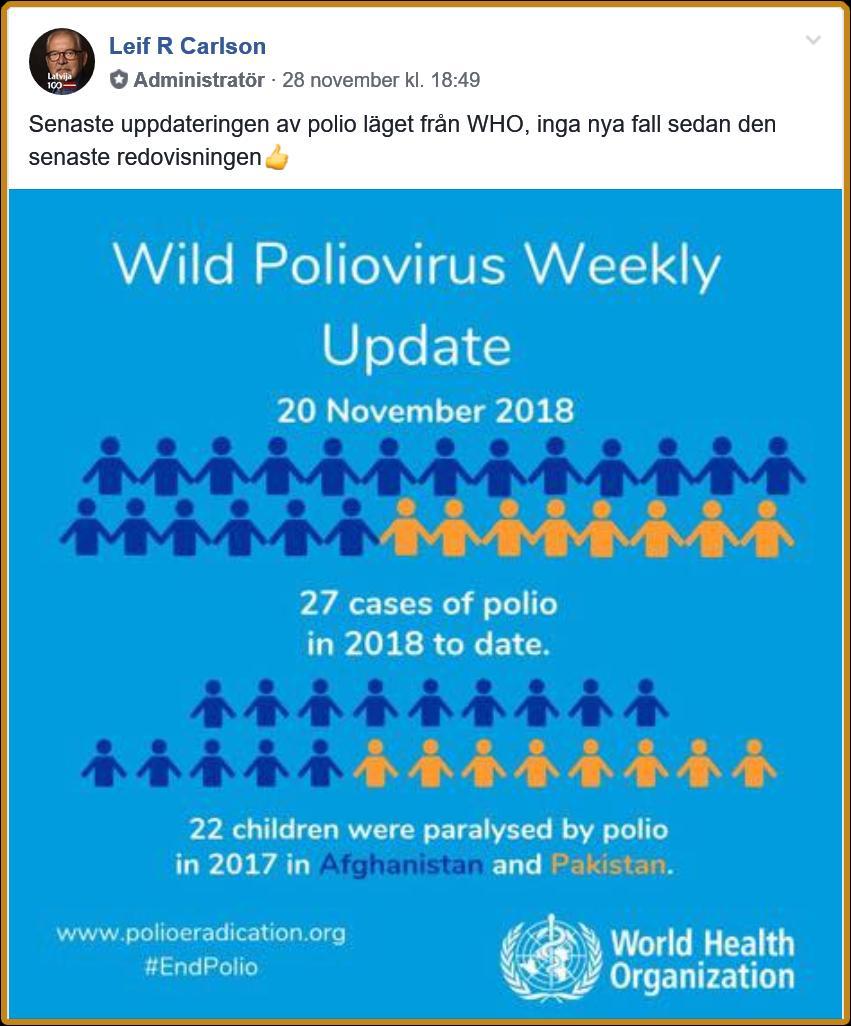 Polio update Vår polio-chef för zonen Leif R. Carlson bidrar via Facebook med en uppdatering om läget.