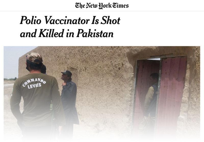 Nästa tråkiga händelse hittade jag i New York Times: Poliovaccinator is shot and killed in Pakistan ISLAMABAD Two gunmen on motorcycle shot and killed a polio vaccinator in the southwestern Pakistani