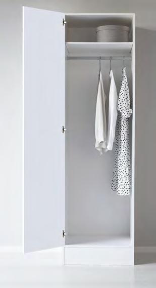 Inredning Övriga ytor Grundutförande och tillval GARDEROBER Elsa, F20 vit, 16 mm målad mdf lucka. Höjd 2100 mm. LINNESKÅP Elsa, F20 vit, 16 mm målad mdf lucka.