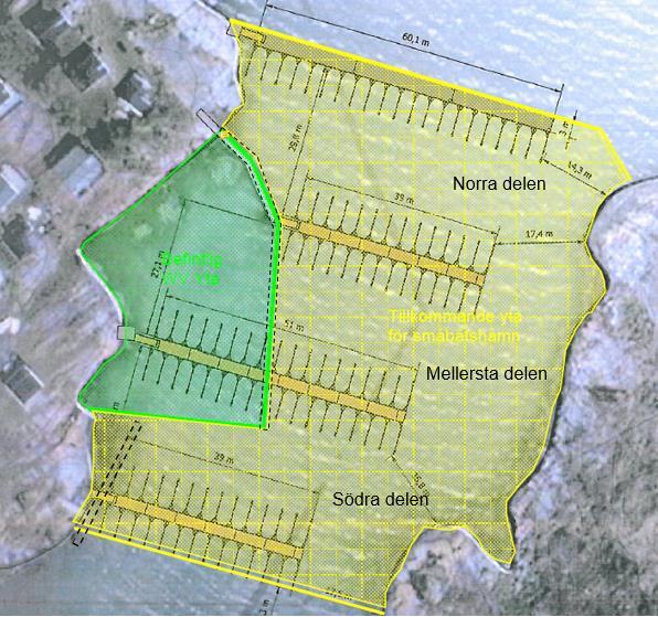 Ritningsunderlag från Arkitektbyrån Design AB, överlagd grafik: BlueOrbis. Bef. pålad brygga Bef. pålad brygga Figur 3. Planerad utbyggnad av Södra hamnen.