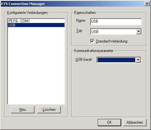 KNX-Årskopplingsur REG-K/8/800 3. Välj t.ex. USB i Konfigurerade anslutningar. 4. Anslut ditt USB-gränssnitt till datorn. 5. Välj under Egenskaper vilken Typ av USB samt standard-anslutning.