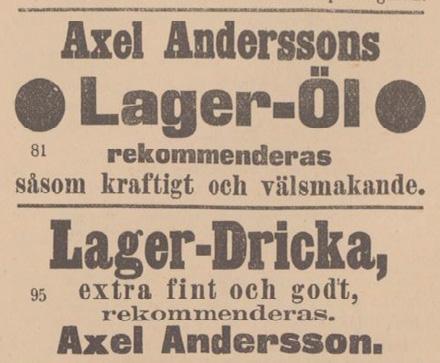 1888 Axel Andersson hittar finansiering och köper det bryggeri som en gång var hans fars. 1888 Axel Åhman tar över Nordstjernan. Han var tidigare arrendator av bryggeriet Gambrinus i Arboga.