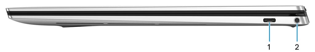 2 Vyer av XPS 13 7390 2-in-1 Höger 1. Thunderbolt 3 (USB Type-C)-port med Power Delivery Stöder USB 3.1 Gen 2 typ-c, DisplayPort 1.