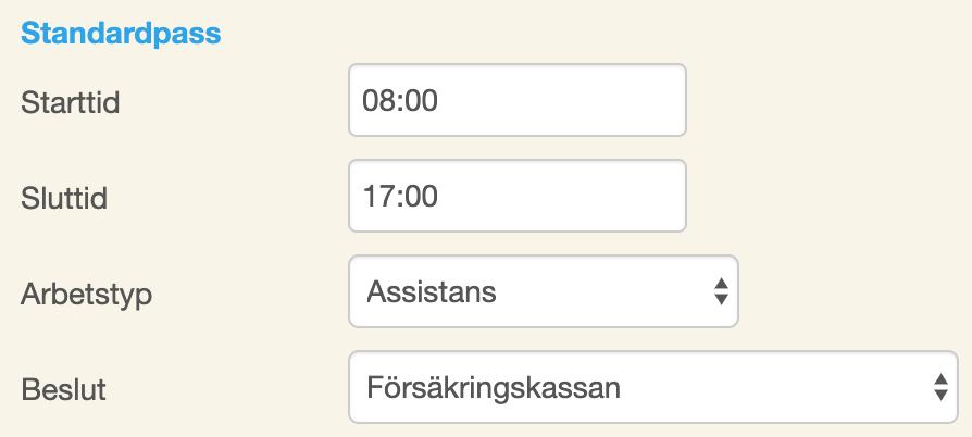 Lägga till kundinställningar För att lägga till inställningar för standardpass, jourinställningar, passfärg, påminnelse för godkännande samt andra inställningar går du till kundinställningar.