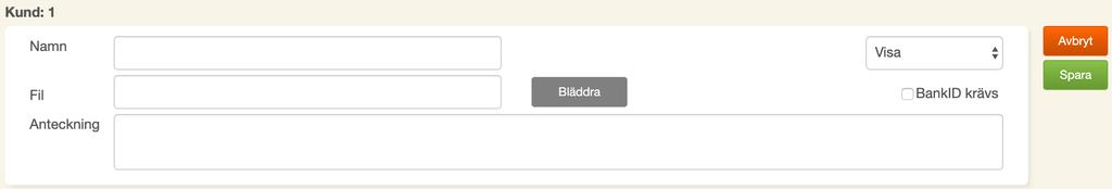 Här ser du en lista på alla skapta dokument. För att ändra ett existerande dokument klickar du på dokumentnamnet. Klicka på Nytt dokument för att skapa ett nytt.