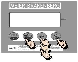 Inställningsmöjligheter 1. Håll MENU inne i 3 sekunder för att komma till inställningar 2. Tryck upprepande gånger på MENU för att komma till önskad funktion. 3. Tryck på RECHECK för att välja inställningen.