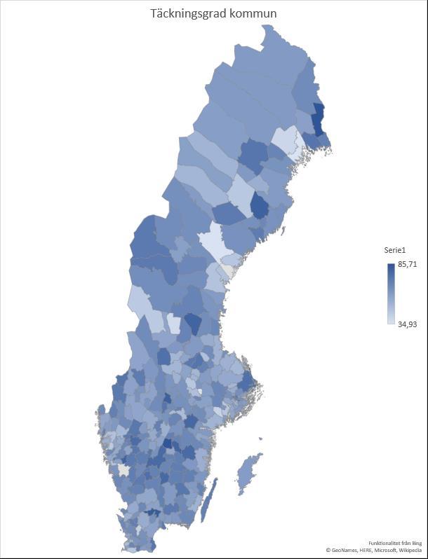 16 www.palliativregistret.se Kommentar: Täckningsgraden ovan bygger på folkbokföringskommun och är fördelad på de 290 kommunerna. Bästa kommun 2018 blev Övertorneå med 86 %.