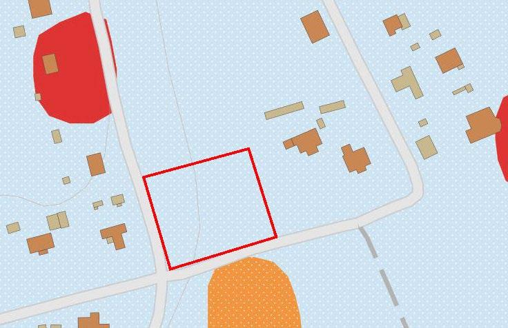 Bild 8. Utdrag ur SGU:s jordartskarta. Blått område med vita prickar indikerar sandig morän. Planområdet är schematiskt illustretat.