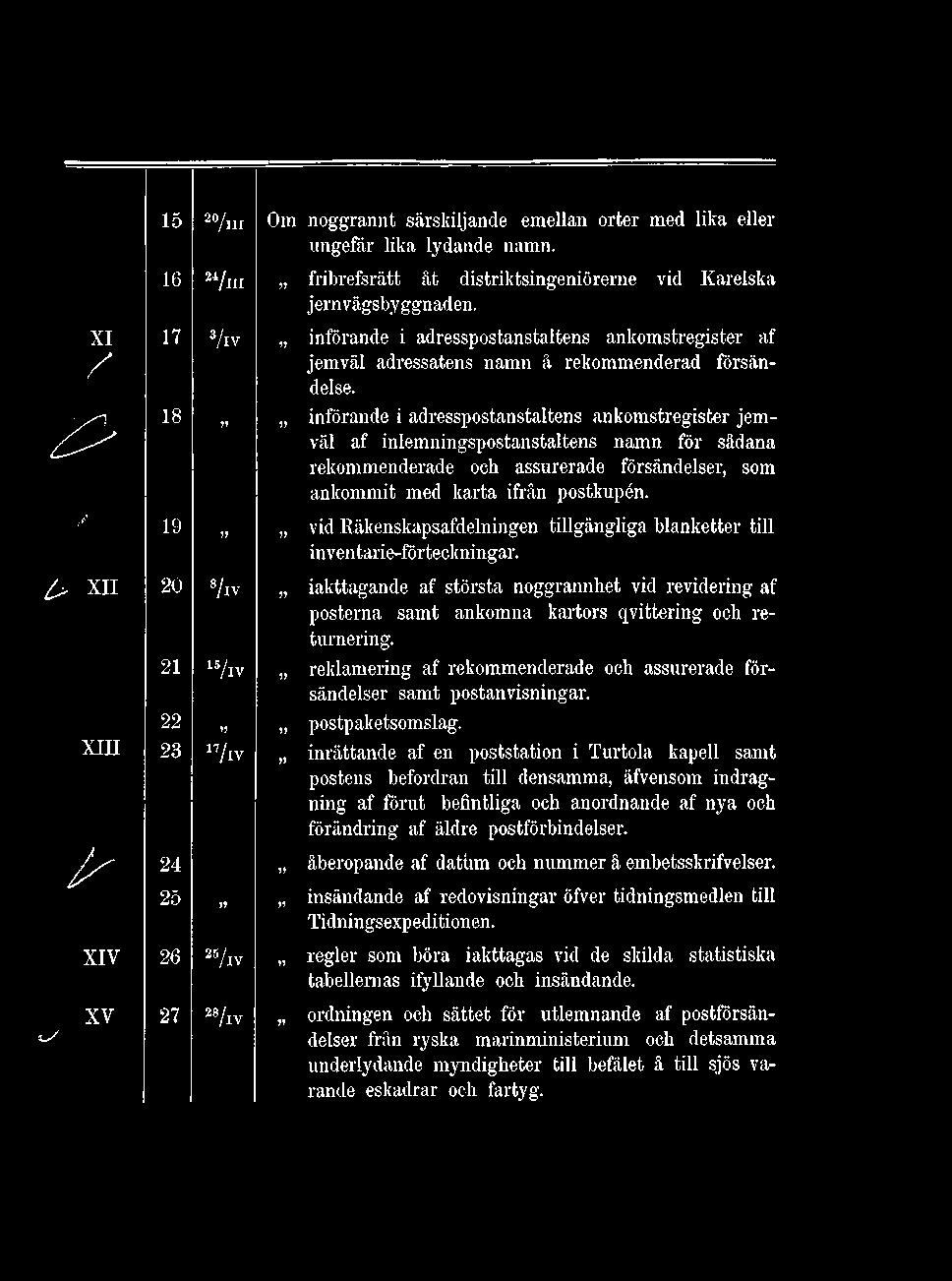 M 18 11 införande i adresspostanstaltens ankomstregister jemväl af inlemningspostanstaltens namn för sådana rekommenderade och assurerade försändelser, som ankommit med karta ifrån postkupén.