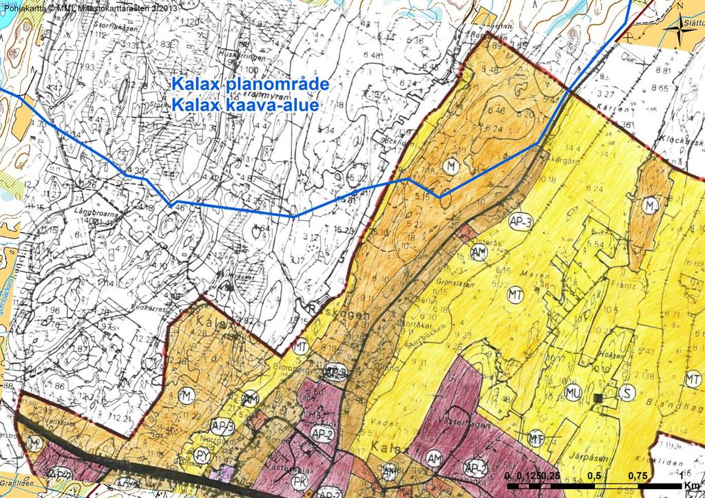 12 (18) Figur 6. Kalax planområde i förhållande till Centrum delgeneralplan. Norr om planområdet finns delgeneralplanen för Norrskogens vindkraftpark.