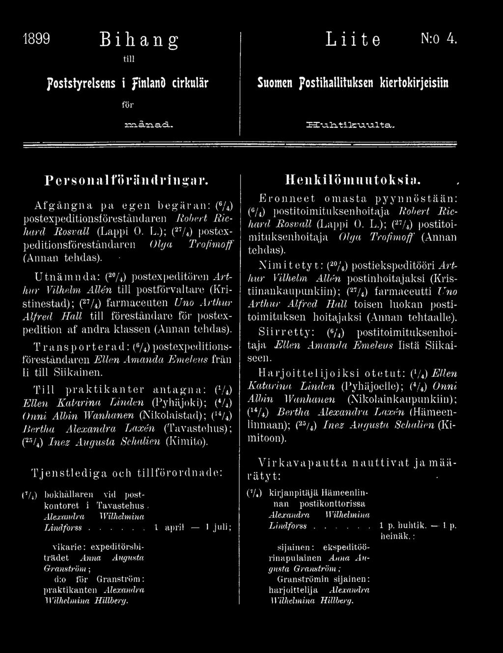 T ra n sporter a d (6/*) postexpeditionsföreståndaren Ellen Amanda Emeleus från Ii till Siikainen.
