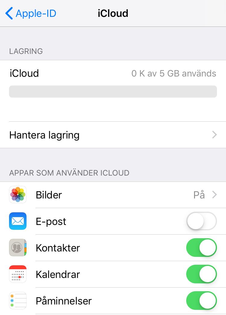 Synkroniseringen av favoriter fungerar bara om du har aktiverat icloud och även har