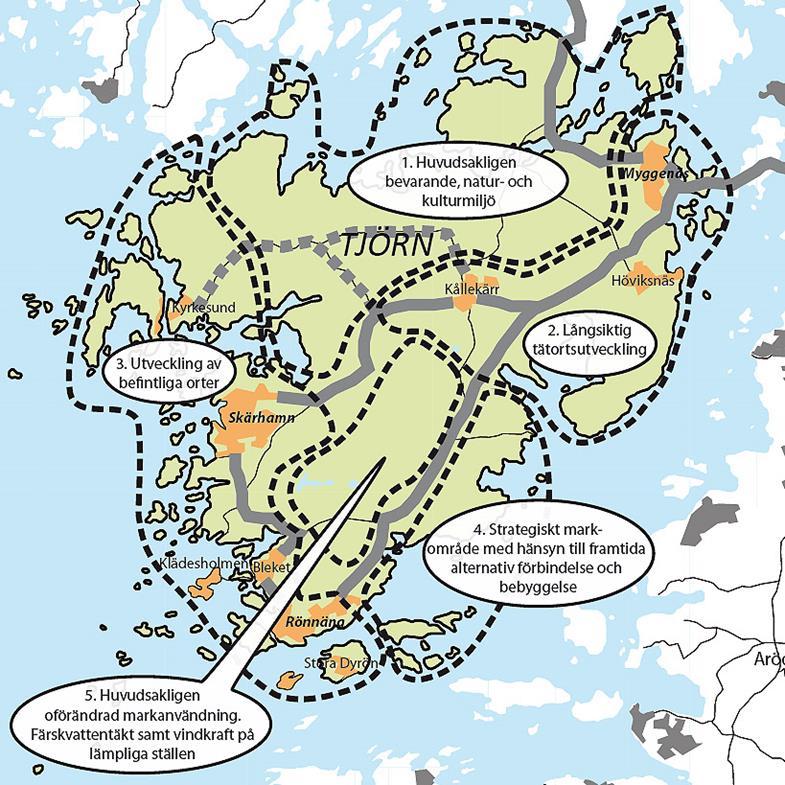 Figur 3 Från den kommunala översiktsplanen (ÖP13), strukturbild med de olika utvecklingsområdena.