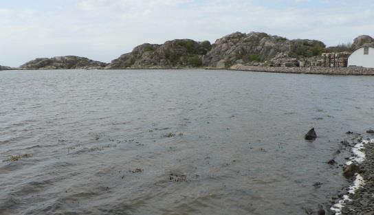 Från Stansviksvägen är planområdet väl synligt, såväl havsviken i väster som sluttningen i öster.