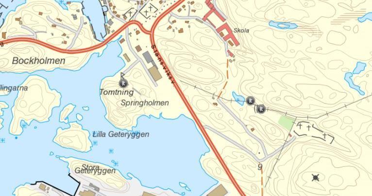 Figur 10 Förekomst av kulturhistoriska lämningar vid planområdet (FMIS 2018-05- 23). Från väster till öster: Stenkyrka 100:1, Rönnäng 128 resp. 127. 4.