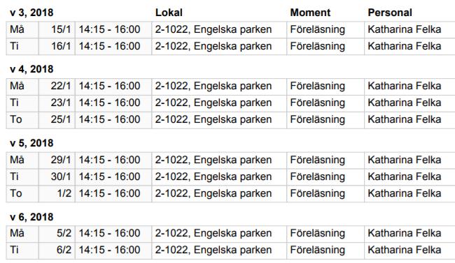 3 seminarier tillkommer. Tentamen och omtentamendatum meddelas senare.
