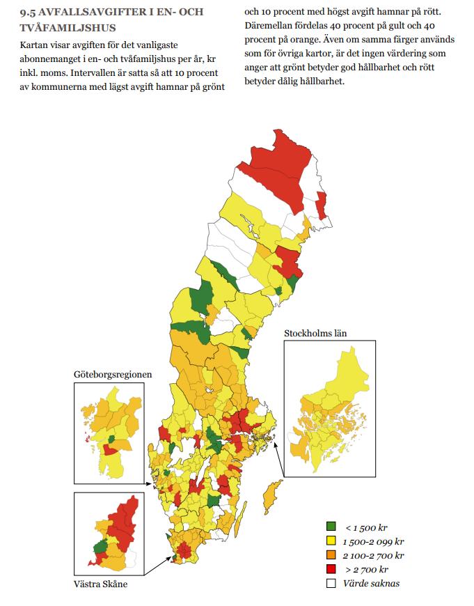 Kommuner med högre årskostnad Gästrike återvinnares vanligaste taxa för en villa 2018 var 2 550 kr/år och avser ett 190 liters kärl med restavfall och ett 140 liters kärl med matavfall och hämtning