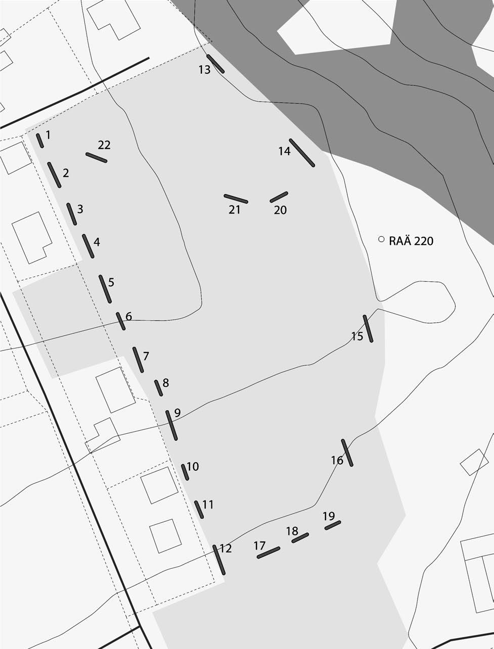 0 50 m Fig 8. Schaktplan över utredningsområdet. Godkänd från sekretessynpunkt för spridning.