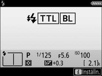 A Blixtinfo och kamerainställningar Blixtinformationsdisplayen visar valda kamerainställningar inklusive fotograferingsläge, slutartid,