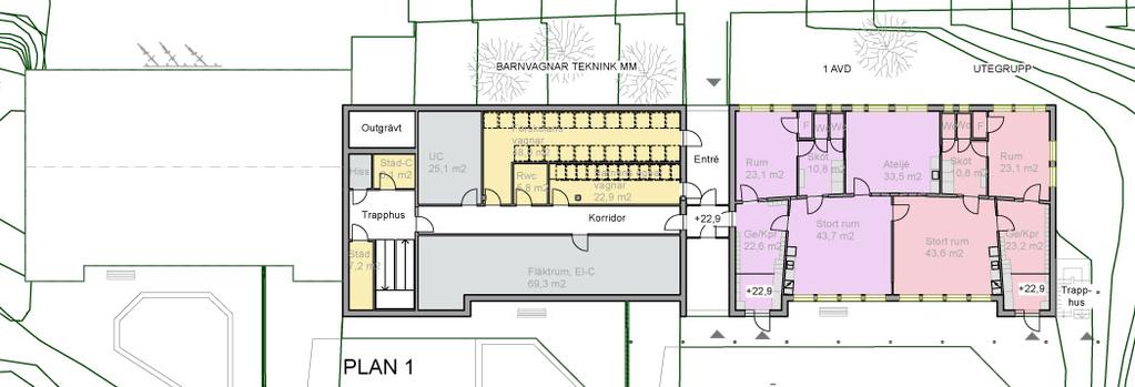 Förskolebyggnaden består av tre våningsplan.