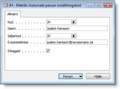 Gå till Matriks Automate i huvudmenyn. Välj Inställning Person.