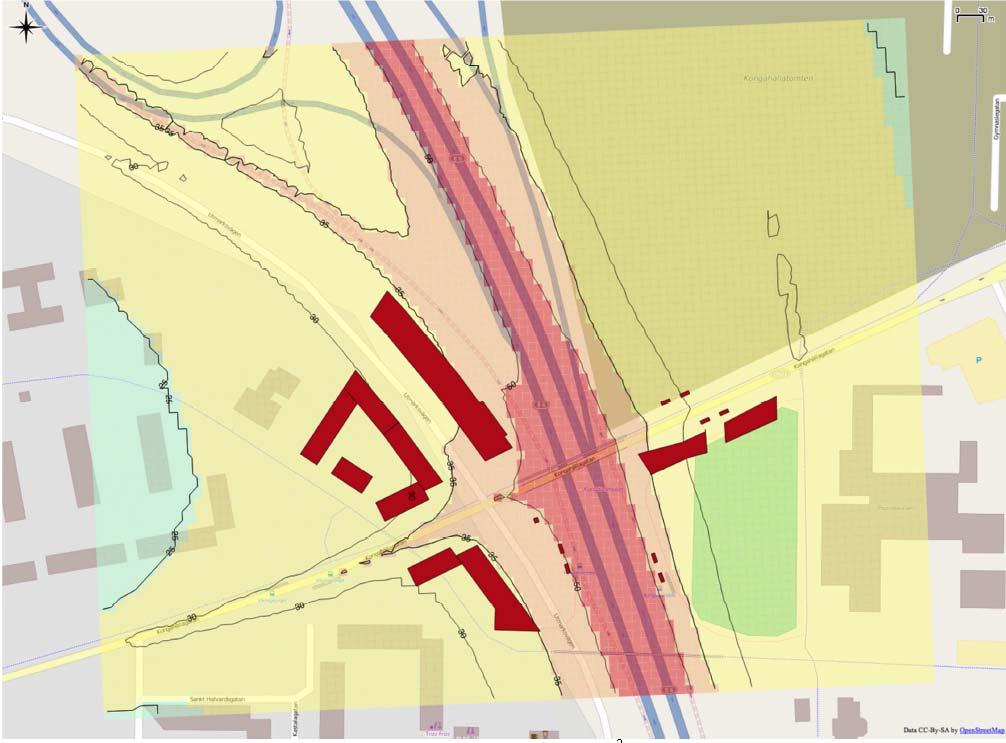 Luftkvaliteten vid Resecentrum Datum 2014-12-01 Ver 1 för 90-percentil av dygnsmedelhalter av PM 10 skulle kunna överskridas vid befintliga byggnader som står nära vägen. Figur 5.