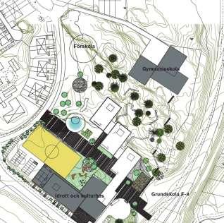 Sid 4(15) Presentation av anbuden Förslag 1 - Skanska Sverige AB Skolbyggnad Förslaget följer inte förstudiens dispositionsförslag utan placerar skolan i andra änden av fastigheten.