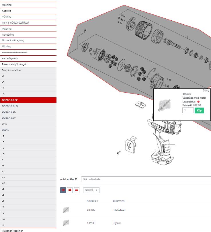 Navigering i produktmenyn Vilket jobb ska utföras? Under respektive kategori finns lämpliga maskiner och tillbehör för ditt ändamål. Dessa delas sedan i grupperna Batteri, Sladd och Tillbehör.