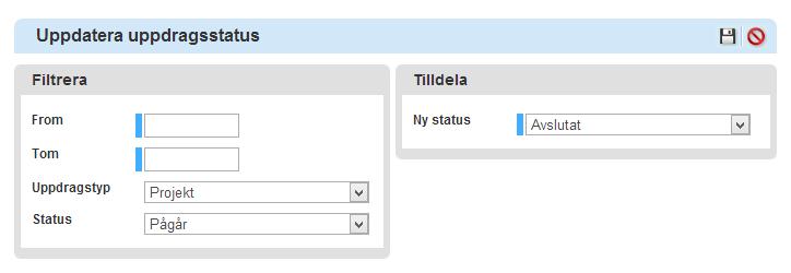 Uppdragsstatus Statusar på ett uppdrag har kompletterats med två nya inställningar: Publicera.