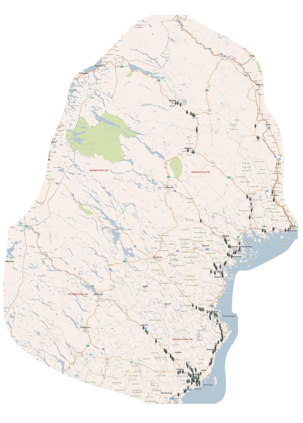 5.3 Trafiksäkerhetskameror Vid årsskiftet /2019 fanns det 173 trafiksäkerhetskameror, också kallat Automatisk trafikkontroll, ATK i drift i Region Nord fördelat på de båda länen, varav 80