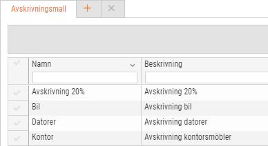 2.6. Avskrivningsmallar För att underlätta hanteringen av avskrivningar kan mallar läggas upp för att sedan koppla inventarier till dessa.