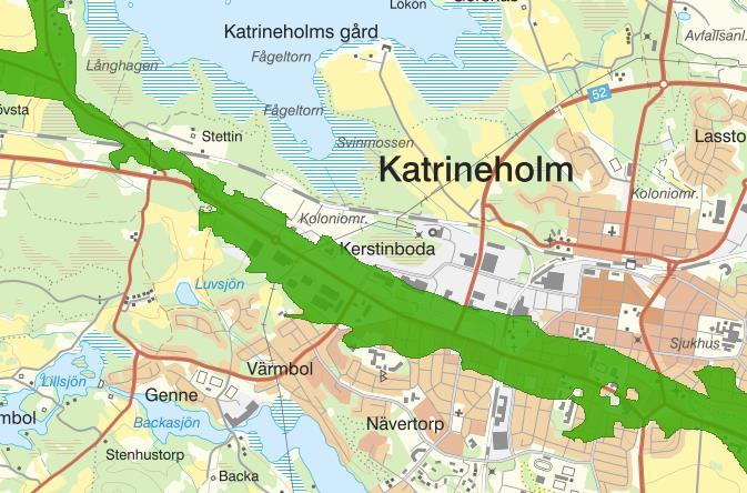Figur 2.2. Katrineholmsåsen markerad med grön polygon och ungefärliga planområdet markerad med svart, streckad linje. (Hämtad från VISS 190603) 2.4.1 Natura 2000 Näsnaren är ett Natura 2000-område.