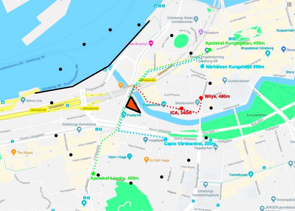 Tillgång till urbana verksamheter I närområdet finns ett stort utbud av butiker, kaféer och restauranger och samhällsservice så som vårdcentral, bank och utbildning (Göteborgs Stad, 2016a).